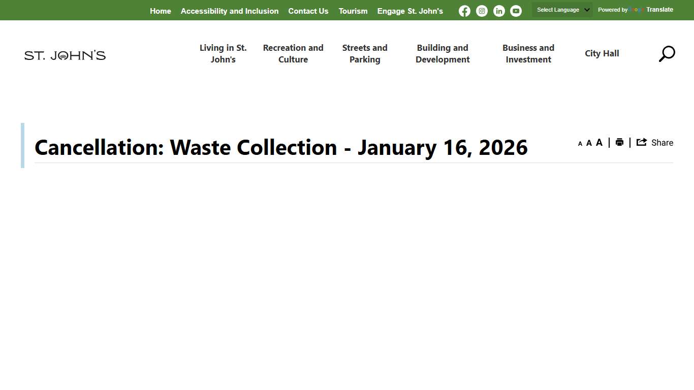 Cancellation: Waste Collection - January 16, 2026 - City of St Johns